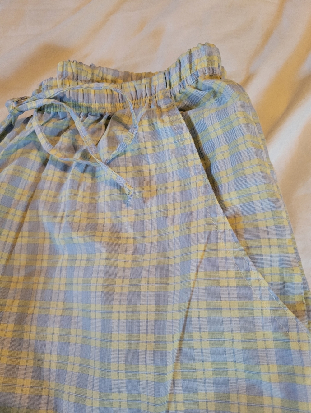 Casual 60% Cotton Lounge Summer Plaid Pants Yellow & Blue Size Medium - Picture 14 of 14